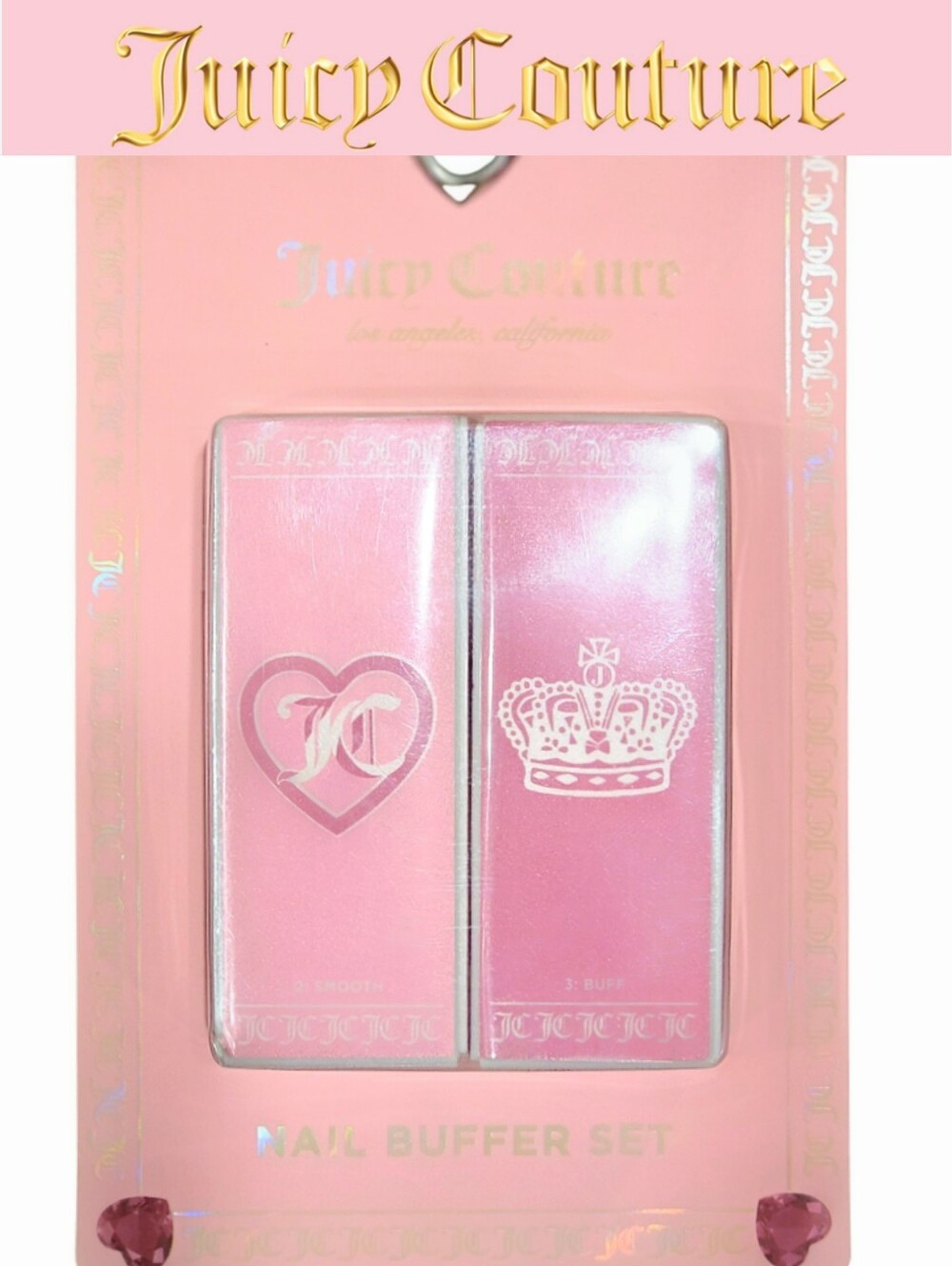 Juicy Couture JC Logo Heart & Crown Nail Buffer Set- Pink